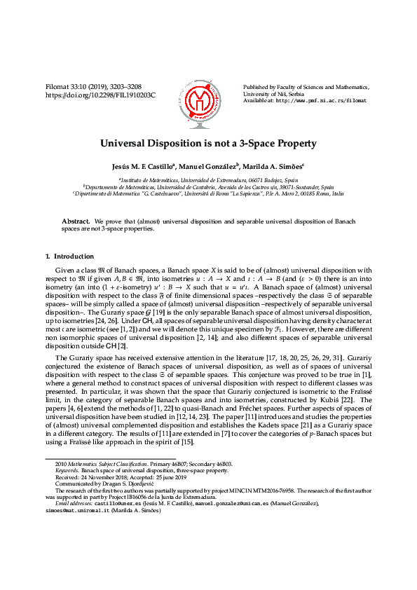(PDF) On Banach spaces of universal disposition