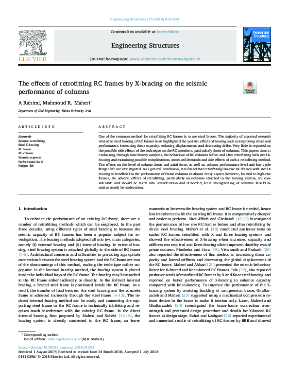 (PDF) The effects of retrofitting RC frames by X-bracing on the seismic ...