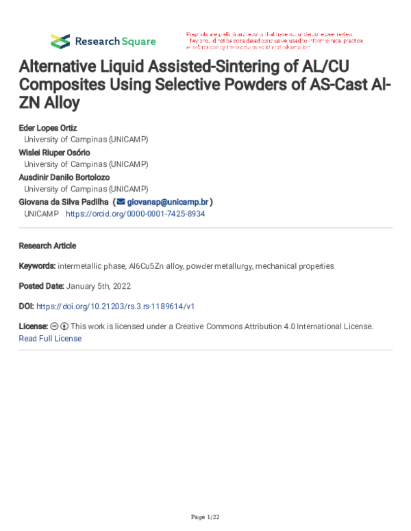 (PDF) Alternative Liquid Assisted-Sintering of AL/CU Composites Using ...