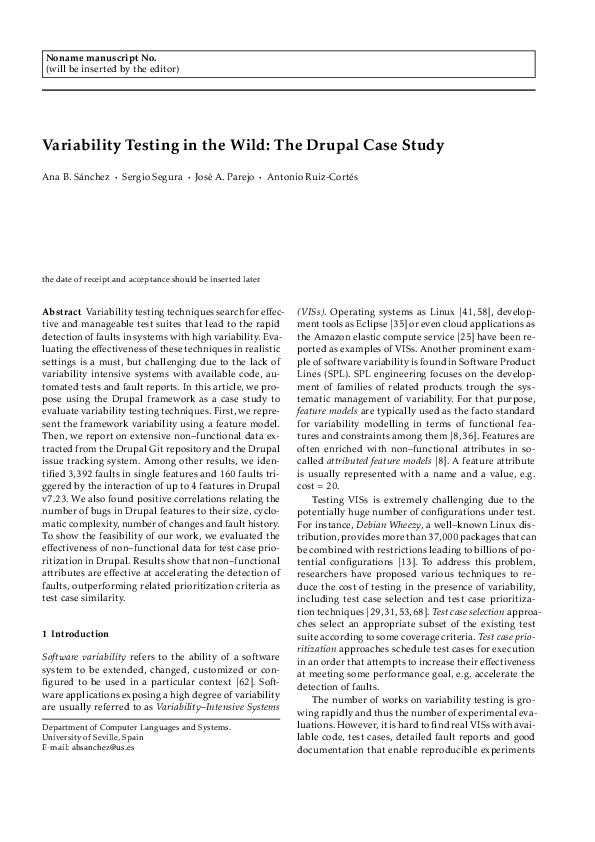 (PDF) Variability testing in the wild: the Drupal case study