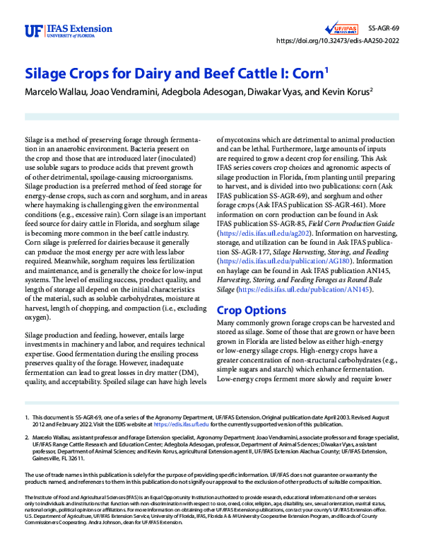 (PDF) Silage Crops for Dairy and Beef Cattle I: Corn