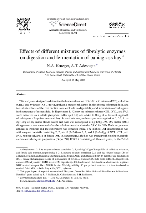 (PDF) Effects of different mixtures of fibrolytic enzymes on digestion ...