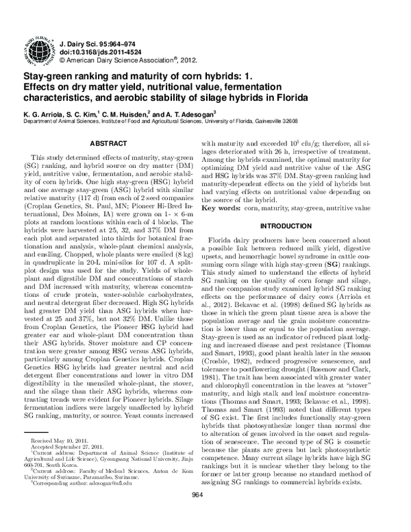 (PDF) Stay-green ranking and maturity of corn hybrids: 1. Effects on ...
