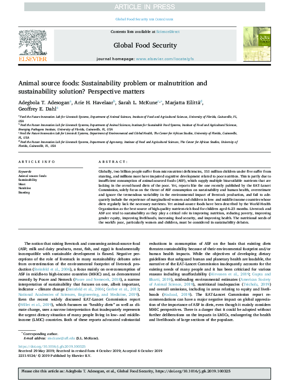 (PDF) Animal source foods: Sustainability problem or malnutrition and ...