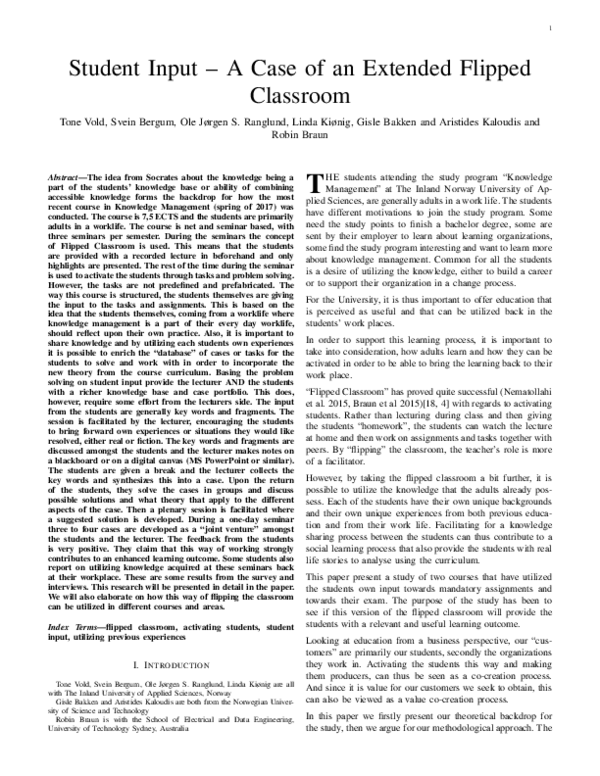 (PDF) Student input — A case of an extended flipped classroom