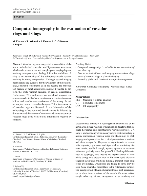 (PDF) Computed tomography in the evaluation of vascular rings and slings