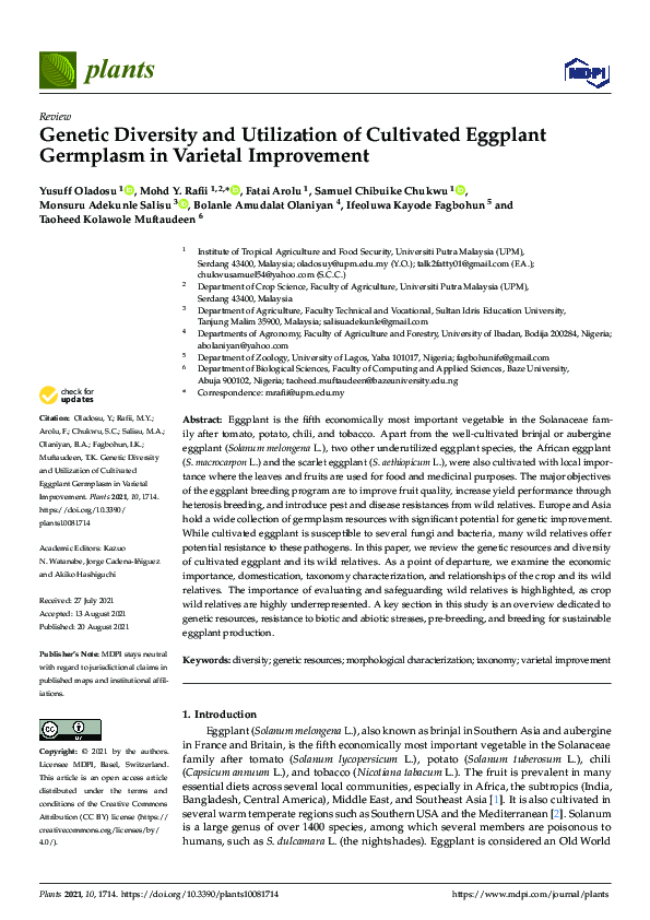 (PDF) Genetic Diversity and Utilization of Cultivated Eggplant ...