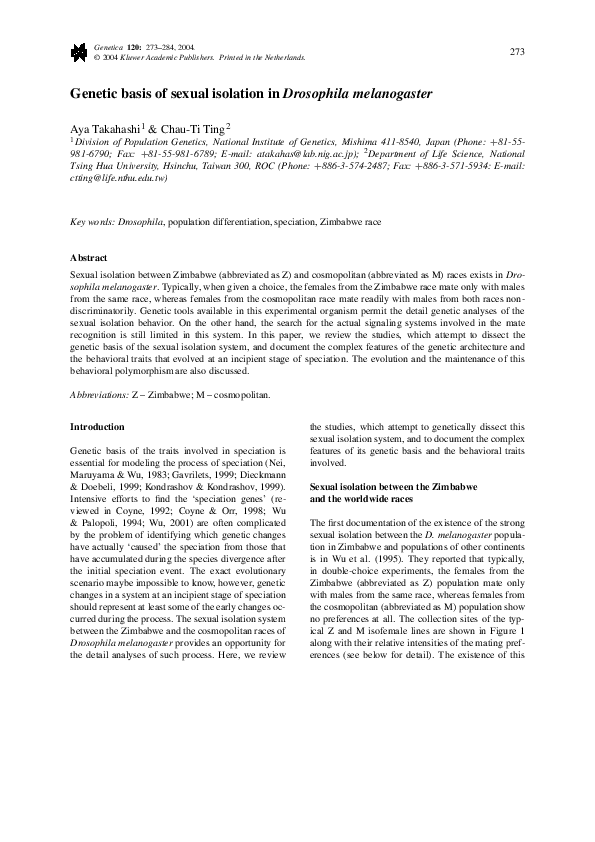 (PDF) Genetic Basis of Sexual Isolation in Drosophila melanogaster