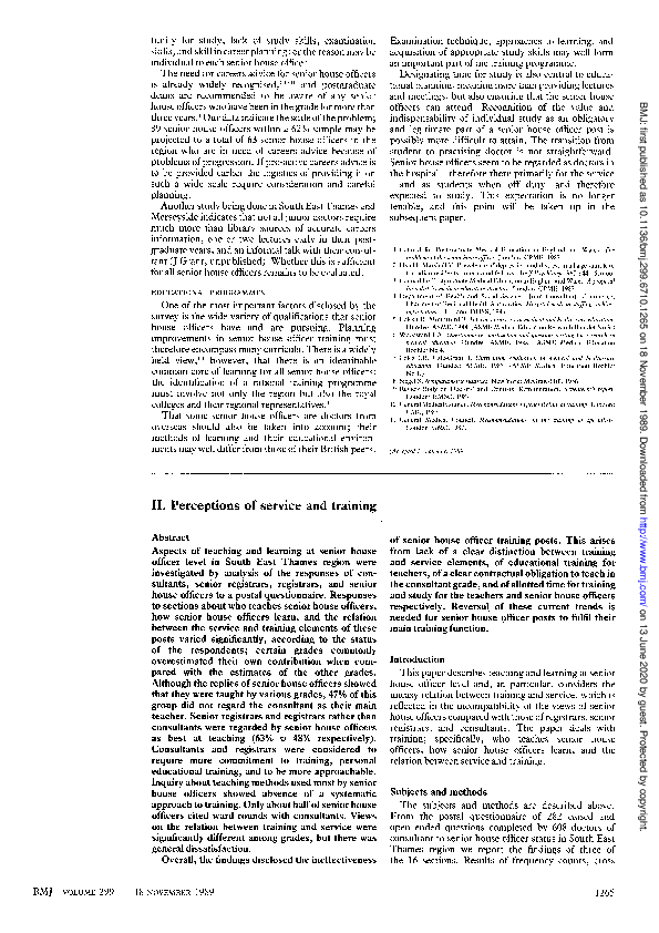 (PDF) Senior house officers and their training. II. Perceptions of ...