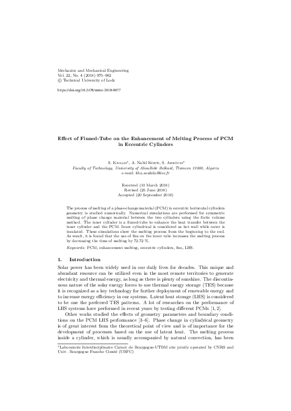 (PDF) Effect of Finned-Tube on the Enhancement of Melting Process of ...