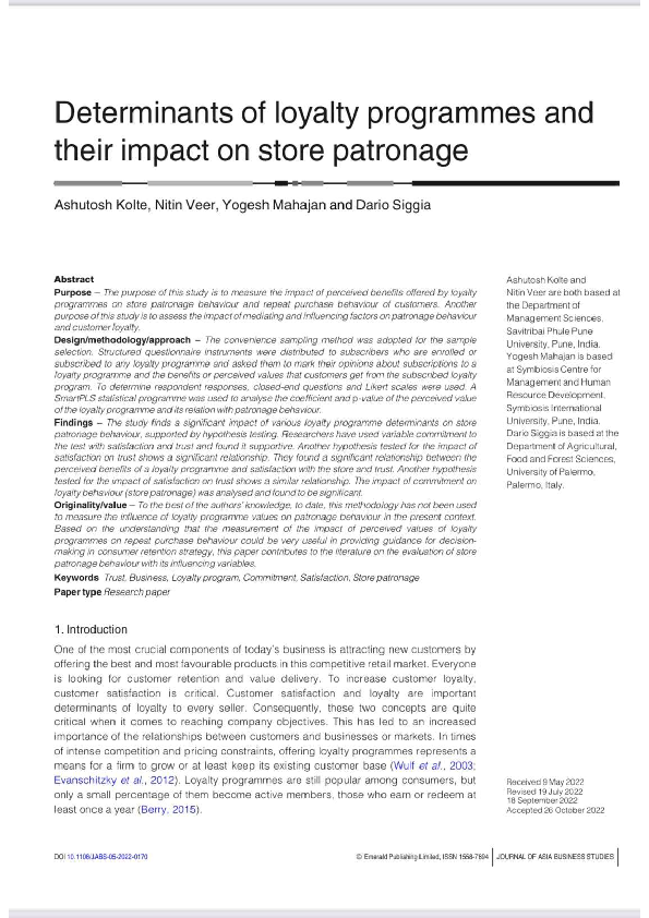 (PDF) Determinants of loyalty programmes and their impact on store ...