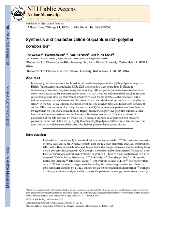 (PDF) Synthesis and characterization of quantum dot–polymer composites ...