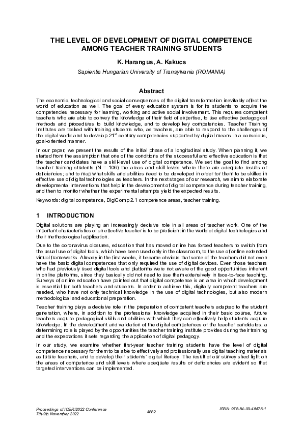 (PDF) The Level of Development of Digital Competence Among Teacher ...