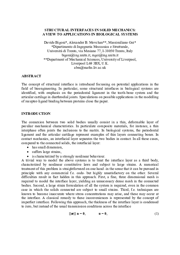 (PDF) Structural Interfaces in Solid Mechanics