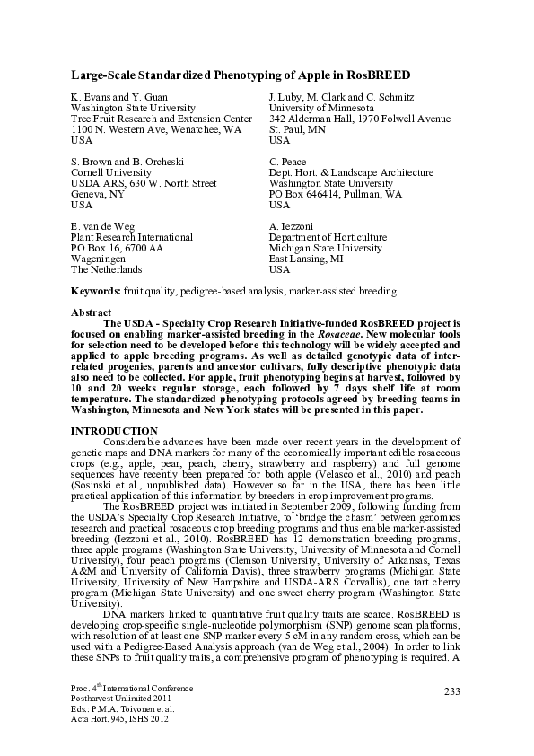 (PDF) Large-Scale Standardized Phenotyping of Apple in Rosbreed