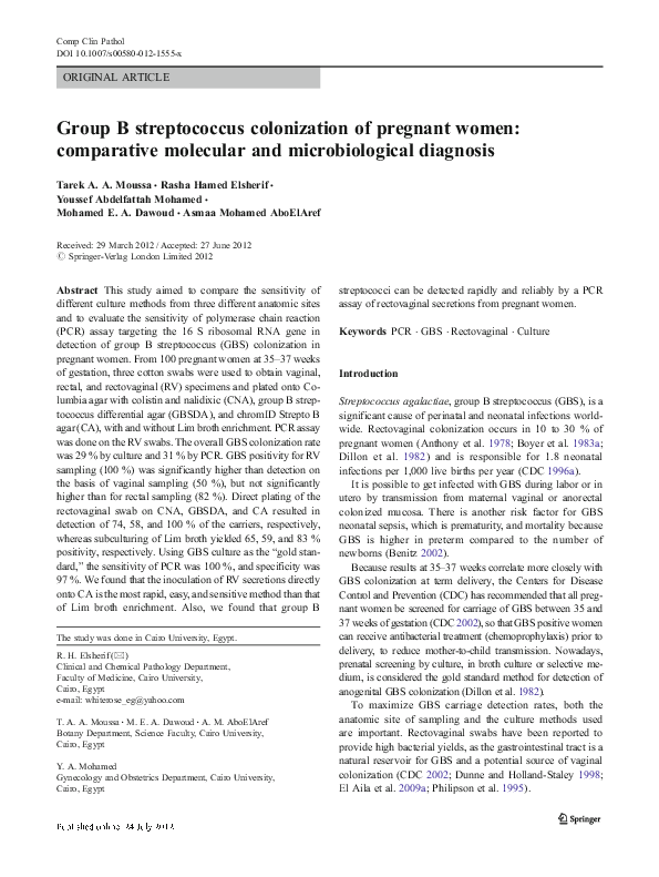(PDF) Group B streptococcus colonization of pregnant women: comparative ...