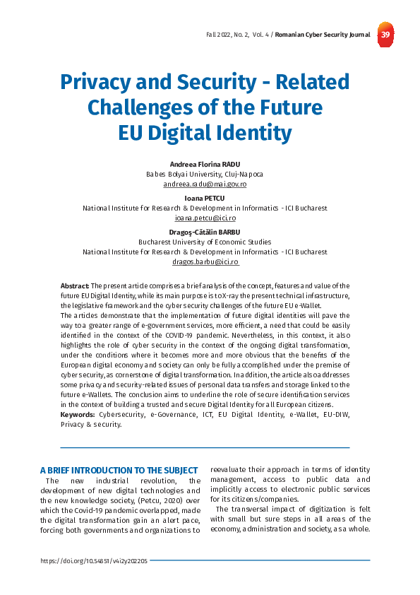 (PDF) Privacy and Security -Related Challenges of the Future EU Digital ...