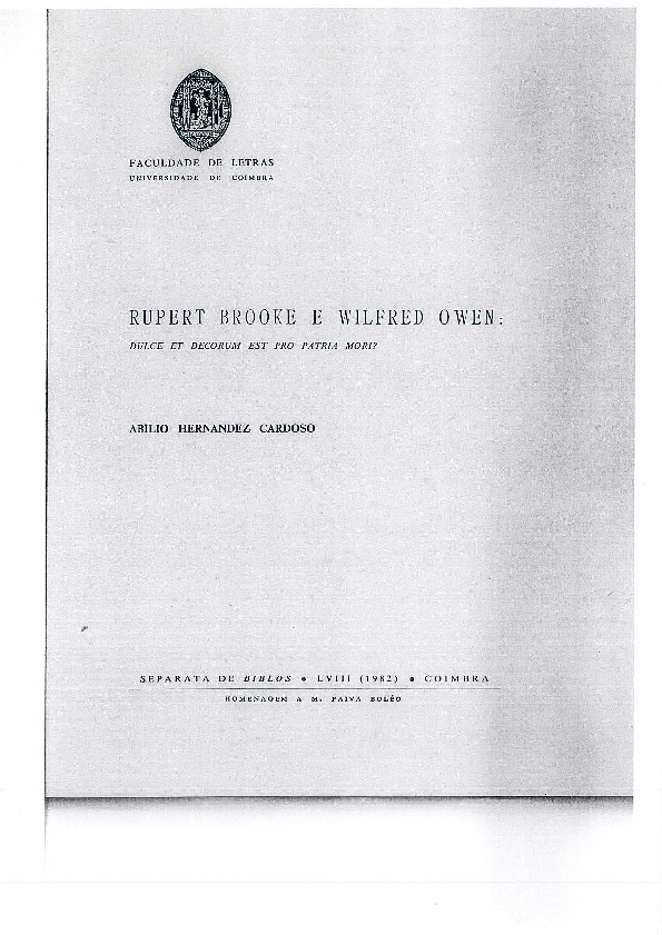 (PDF) Rupert Brooke e Wilfred Owen dulce et decorum est pro pátria mori?