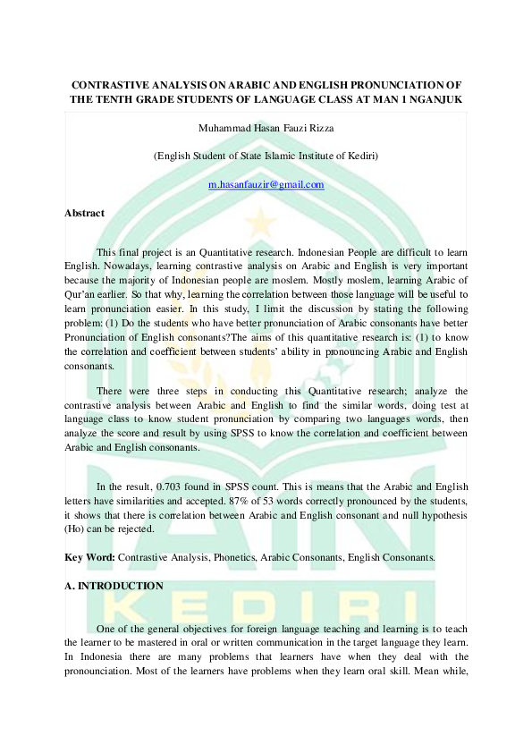 (PDF) Contrastive Analysis on Arabic and English Pronunciation of the ...