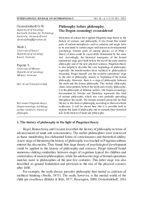 (PDF) Philosophy before philosophy. The Dogon cosmology reconsidered