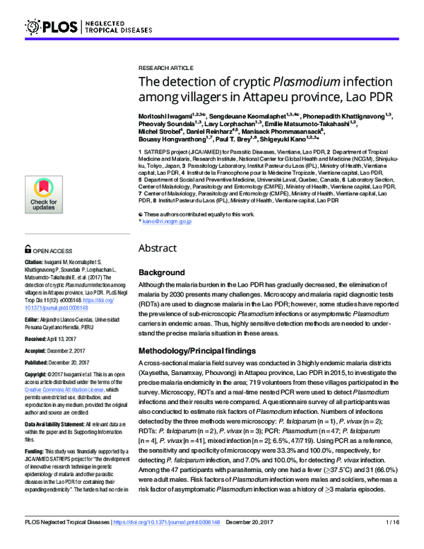 (PDF) The detection of cryptic Plasmodium infection among villagers in ...