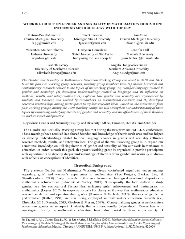 (PDF) Working group on gender and sexuality in mathematics education ...
