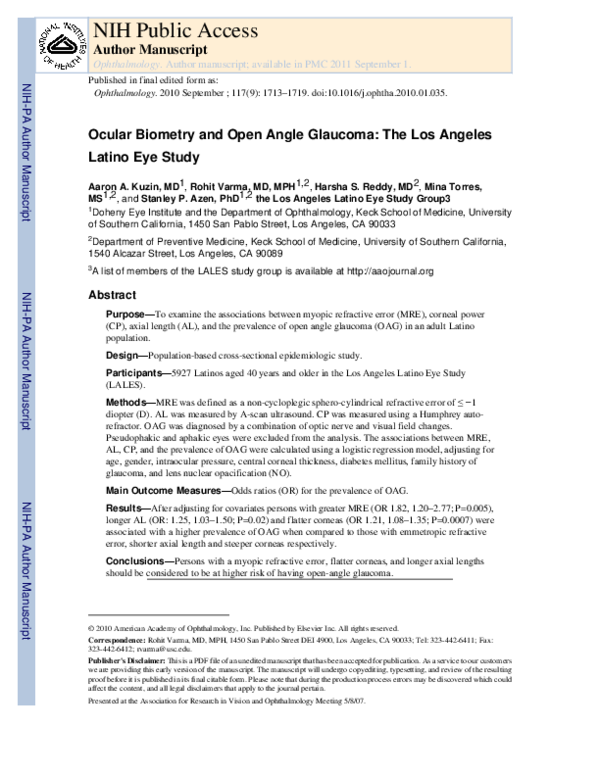 (PDF) Ocular Biometry and Open-Angle Glaucoma: The Los Angeles Latino ...