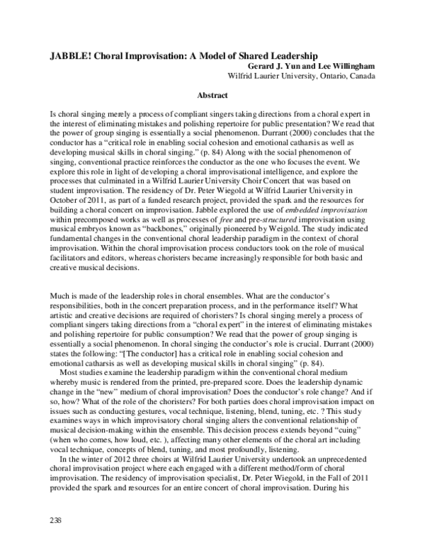 (PDF) JABBLE! Choral Improvisation: A Model of Shared Leadership