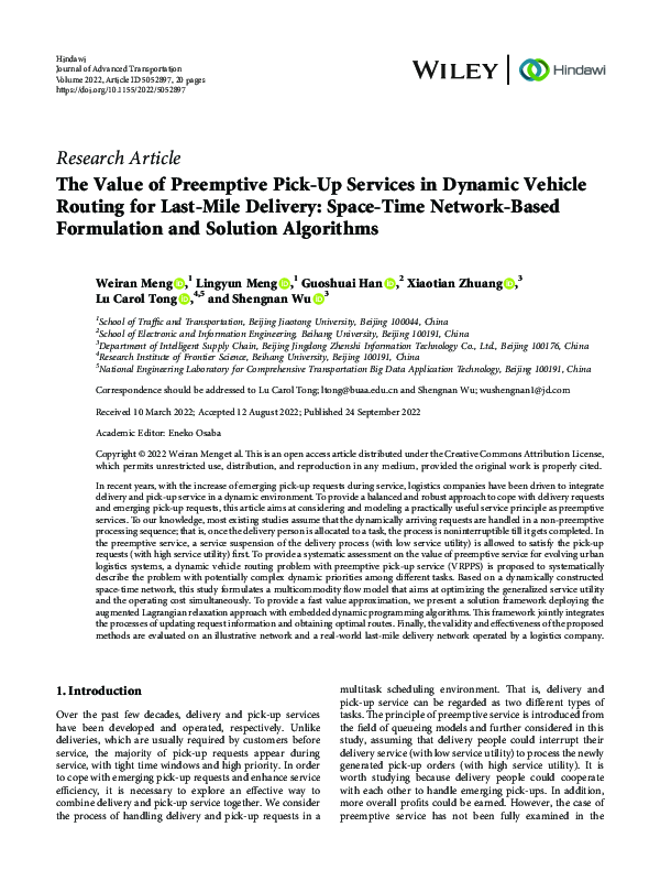(PDF) The Value of Preemptive Pick-Up Services in Dynamic Vehicle ...