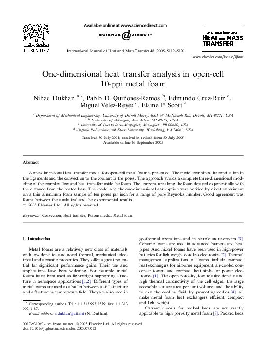(PDF) One-dimensional heat transfer analysis in open-cell 10-ppi metal foam