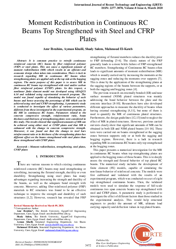 (PDF) Moment Redistribution in Continuous RC Beams Top Strengthened ...