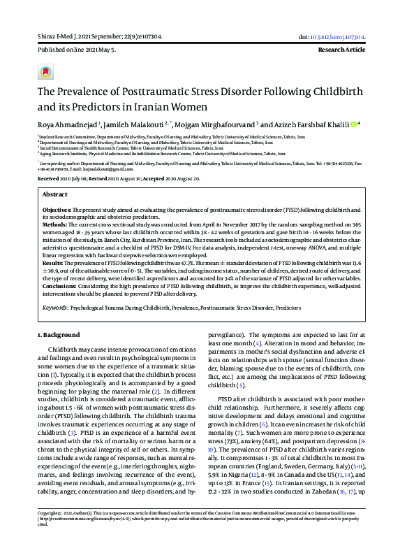 (PDF) The Prevalence of Posttraumatic Stress Disorder Following ...