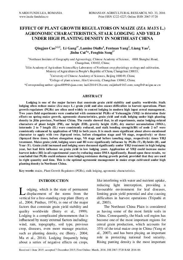 (PDF) Effect of Plant Growth Regulators on Maize (Zea Mays L ...