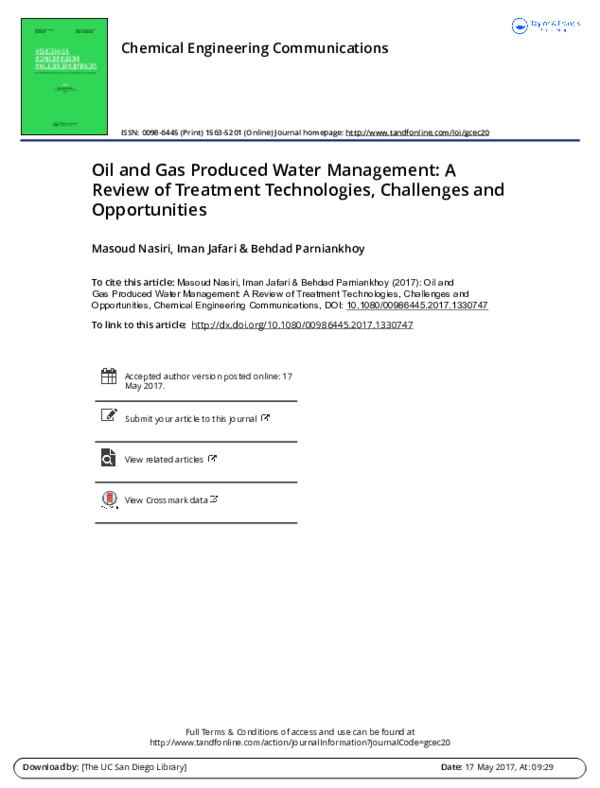 (PDF) Oil and Gas Produced Water Management A Review of Treatment