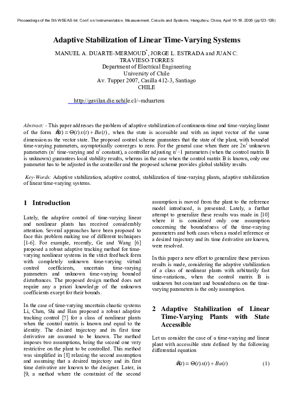 (PDF) Adaptive stabilization of linear time-varying systems