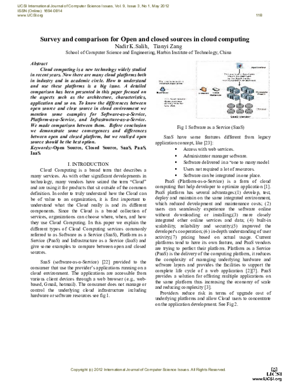 (PDF) Survey and comparison for Open and closed sources in cloud computing