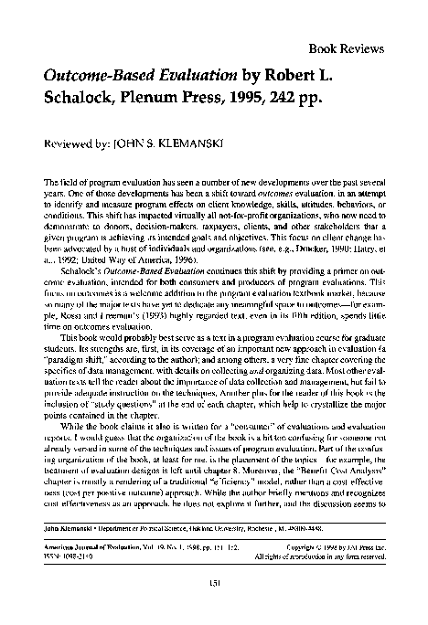 (PDF) Outcome-Based Evaluation Robert L. Schalock, Plenum Press, 1995 ...