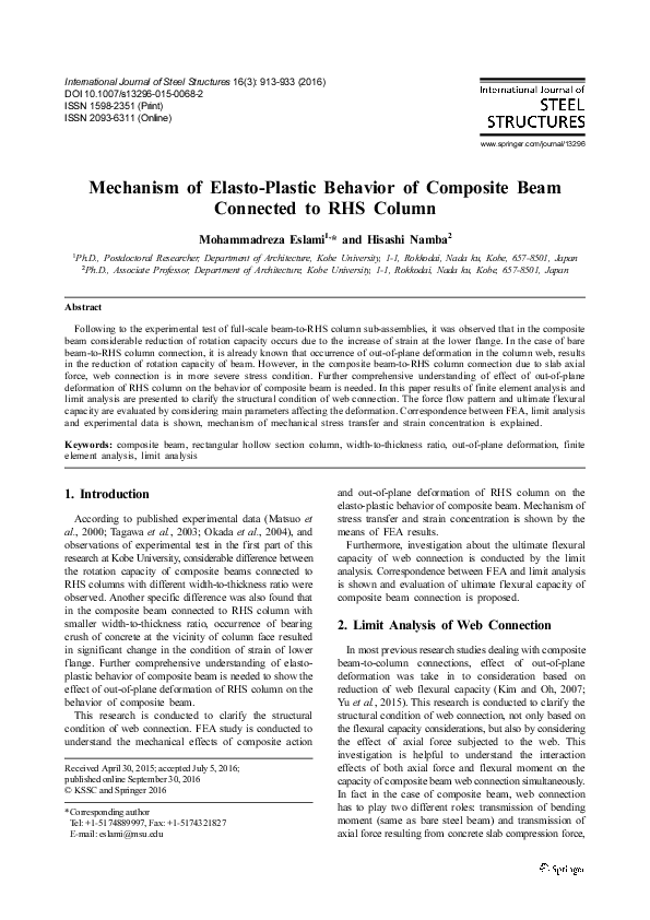 (PDF) Mechanism of elasto-plastic behavior of composite beam connected ...