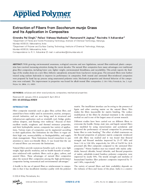 (PDF) Extraction of fibers from saccharum munja grass and its ...