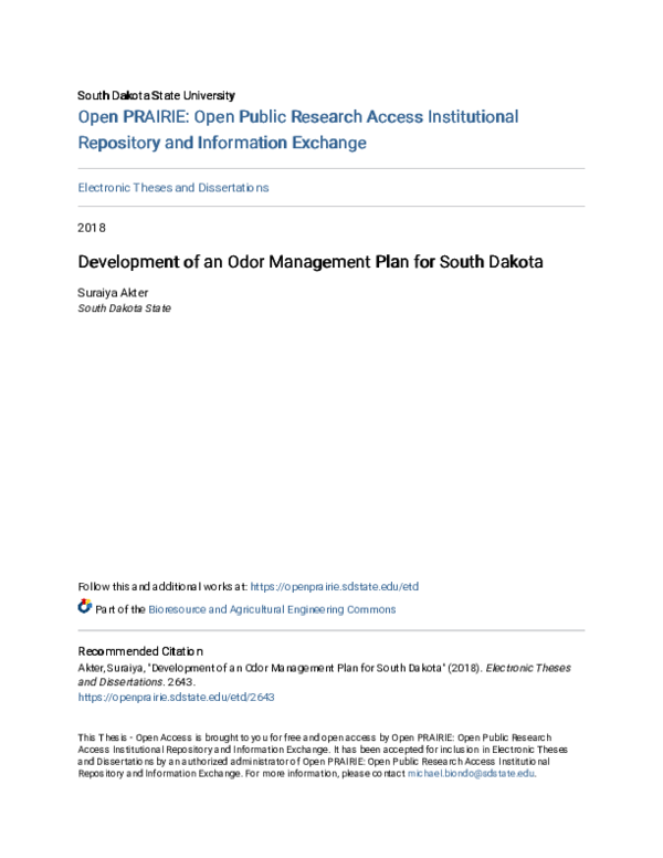 (PDF) Development of an Odor Management Plan for South Dakota Suraiya