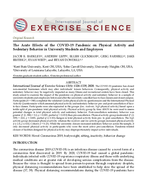 (PDF) The Acute Effects of the COVID-19 Pandemic on Physical Activity ...