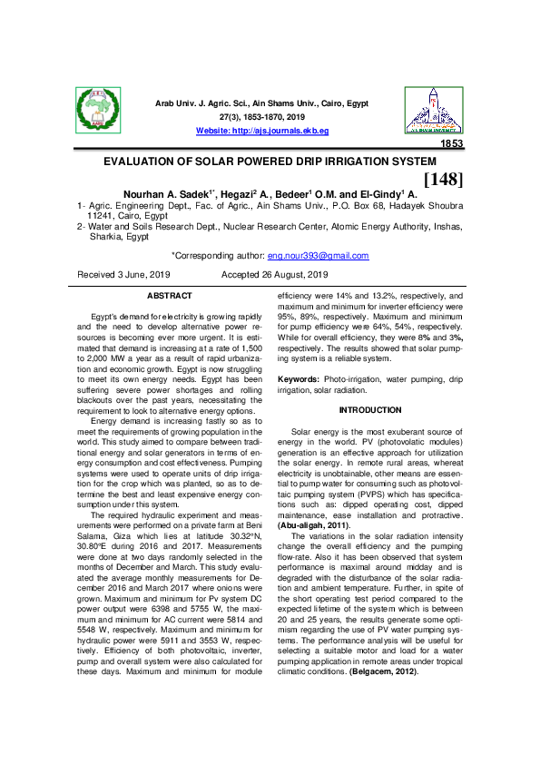 (PDF) Evaluation of Solar Powered Drip Irrigation System System