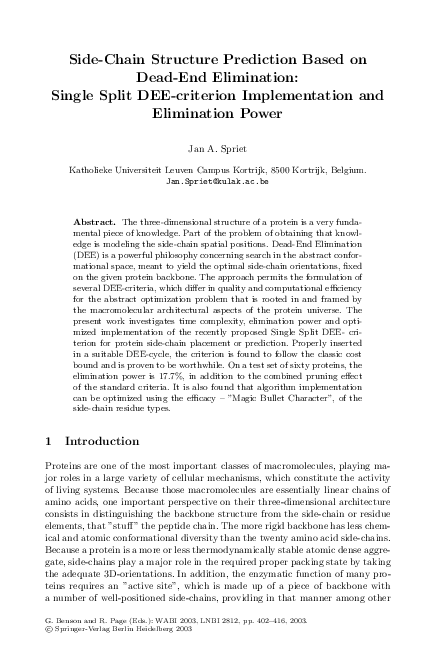 (PDF) Side-Chain Structure Prediction Based on Dead-End Elimination ...
