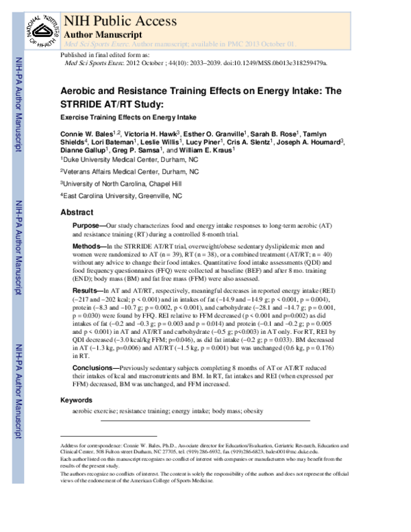 (PDF) Aerobic and Resistance Training Effects on Energy Intake