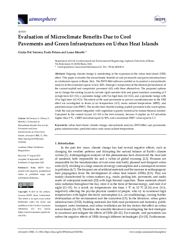 (PDF) Evaluation of Microclimate Benefits Due to Cool Pavements and ...