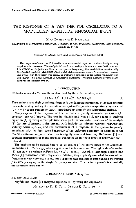 (PDF) The response of a van der Pol oscillator to a modulated amplitude ...