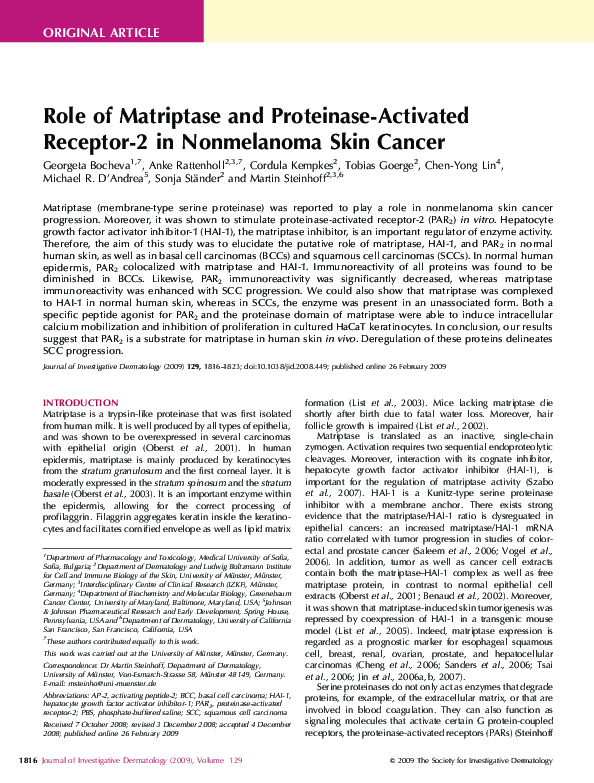 (PDF) Role of Matriptase and Proteinase-Activated Receptor-2 in ...