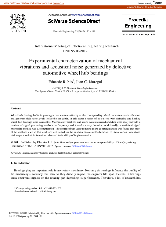 (PDF) Experimental characterization of mechanical vibrations and ...