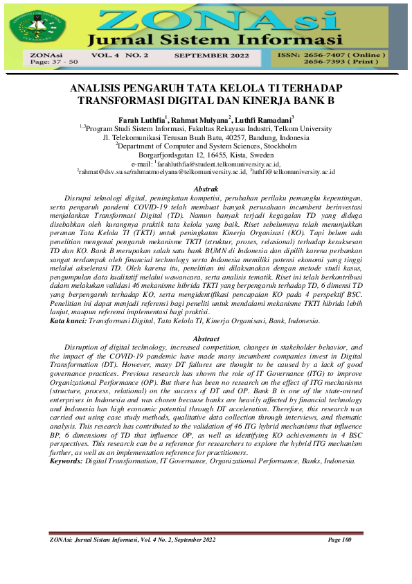(PDF) Studi Kasus Pengaruh Tata Kelola Ti Terhadap Transformasi Digital ...
