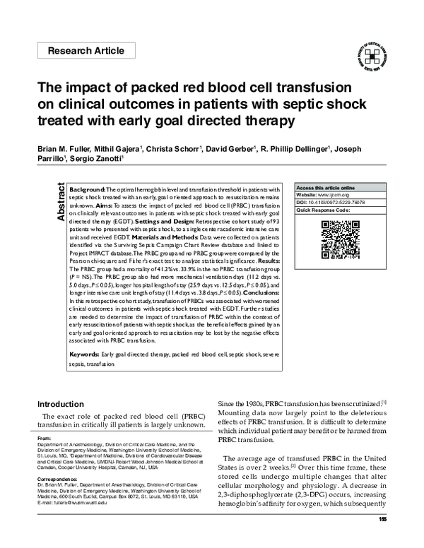 (PDF) The impact of packed red blood cell transfusion on clinical ...
